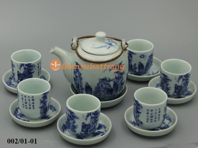 Bộ ấm chén Bát Tràng giả cổ gốm sứ cao cấp sang trọng