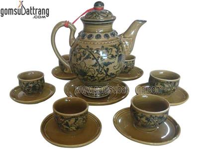 Ấm chén men vàng hoa sen dây cổ sang trọng, giá tốt 