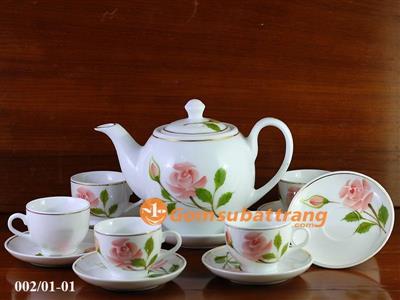Bộ ấm chén hoa Hồng cao cấp viền vàng kim quà tặng sang trọng giá tốt 