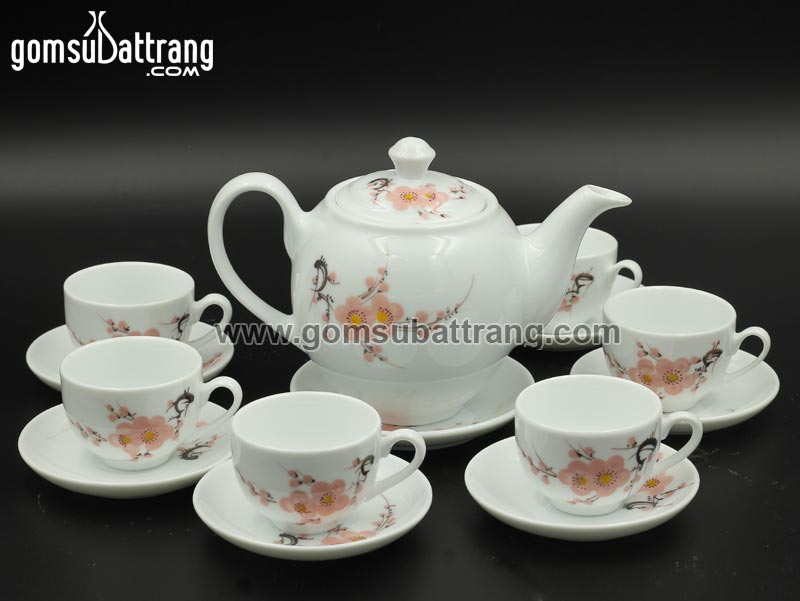 Bộ ấm trà sứ Bát Tràng cao cấp hoa đào hồng sang trọng chính hãng Bộ ấm trà sứ Bát Tràng cao cấp hoa đào hồng sang trọng chính hãng