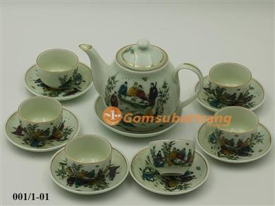 Bộ ấm chén Bát Tràng sứ cao cấp vẽ tay sang trọng quà tặng ý nghĩa 