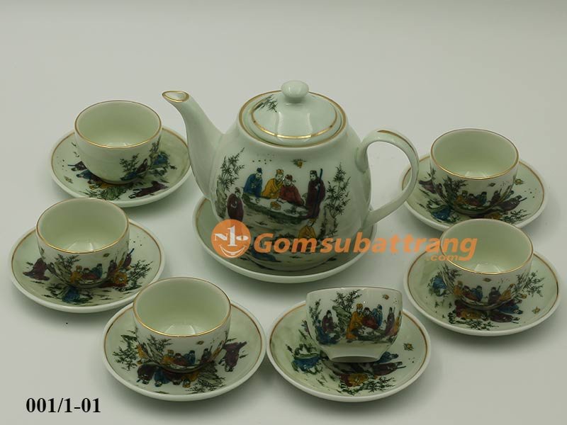 Bộ ấm chén Bát Tràng sứ cao cấp vẽ tay sang trọng quà tặng ý nghĩa