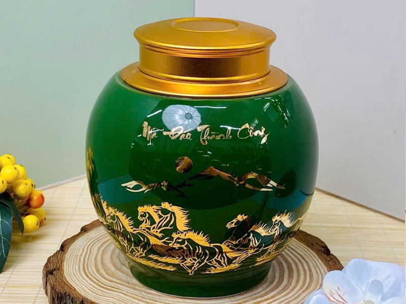 Hũ đựng trà sứ Bát Tràng men xanh đồng tiện dụng an toàn Hũ đựng trà sứ Bát Tràng men xanh đồng tiện dụng an toàn