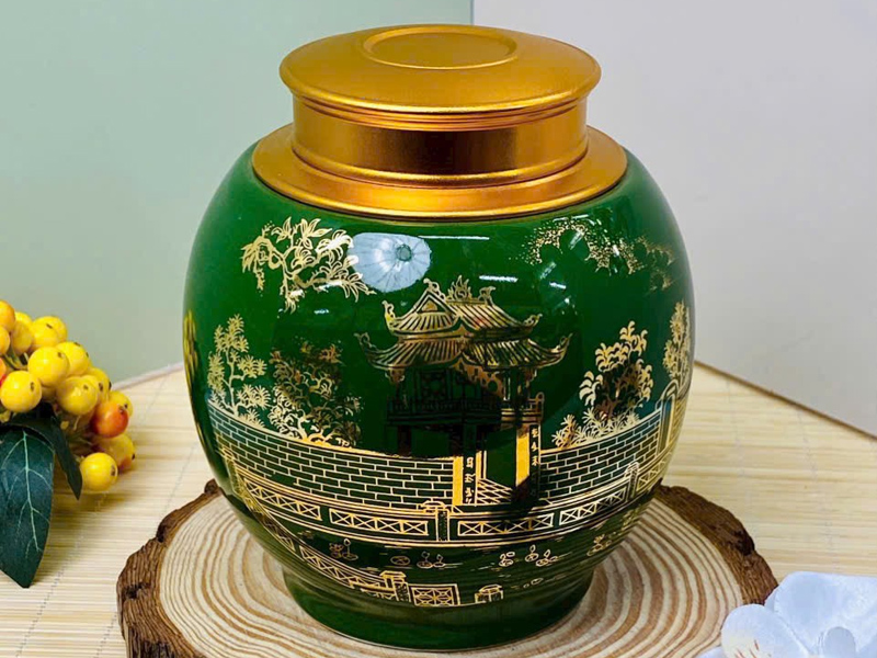 Hũ đựng trà sứ Bát Tràng men xanh đồng tiện dụng an toàn Hũ đựng trà sứ Bát Tràng men xanh đồng tiện dụng an toàn