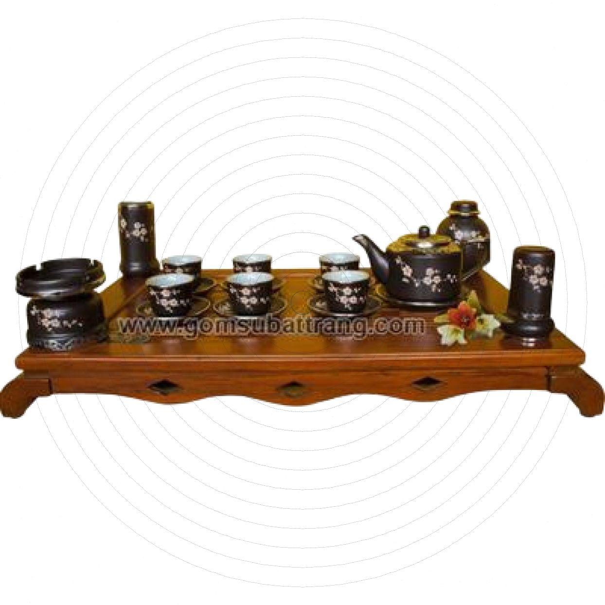 Bộ ấm chén hoa đào quai vuông bọc đồng cao cấp Đun khử tặng quà 