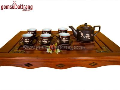 Bộ ấm trà Bát Tràng hoa đào đun cao cấp tặng quà ý nghĩa 