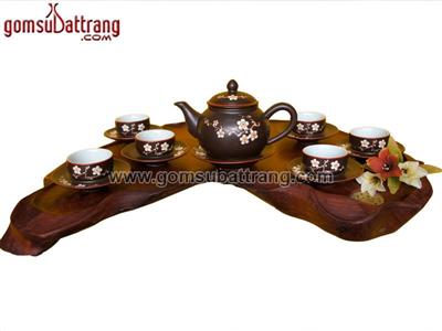 Bộ ấm chén quả đào cao cấp vẽ hoa đào tặng bộ trà 