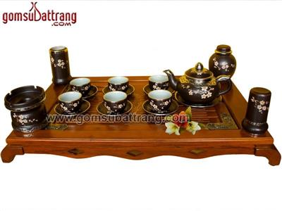 Bộ ấm chén Minh Long hoa đào full phụ kiện đun khử cao cấp sang trọng tiện lợi 