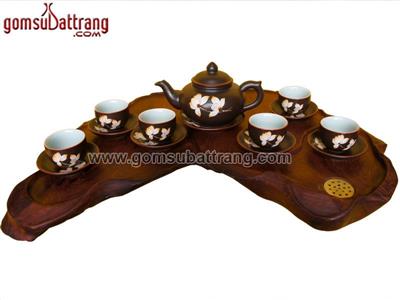 Bộ ấm chén Minh Long khắc hoa sen đun khử cao cấp quà tặng 