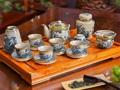 Bộ ấm trà men rạn Bát Tràng bọc đồng tặng phụ kiện sang trọng giá tốt 