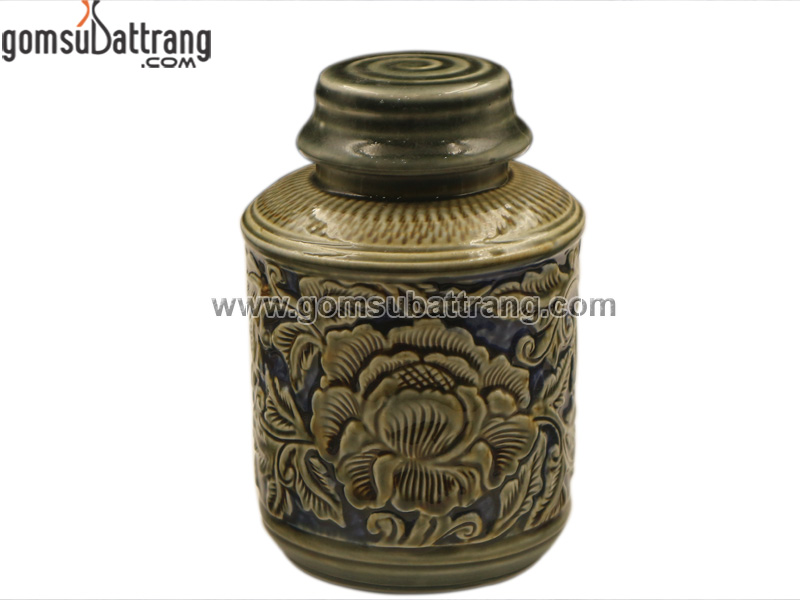 Bộ ấm chén quai vuông hoa phù dung men xanh chính hãng, sang trọng Bộ ấm chén quai vuông hoa phù dung men xanh chính hãng, sang trọng