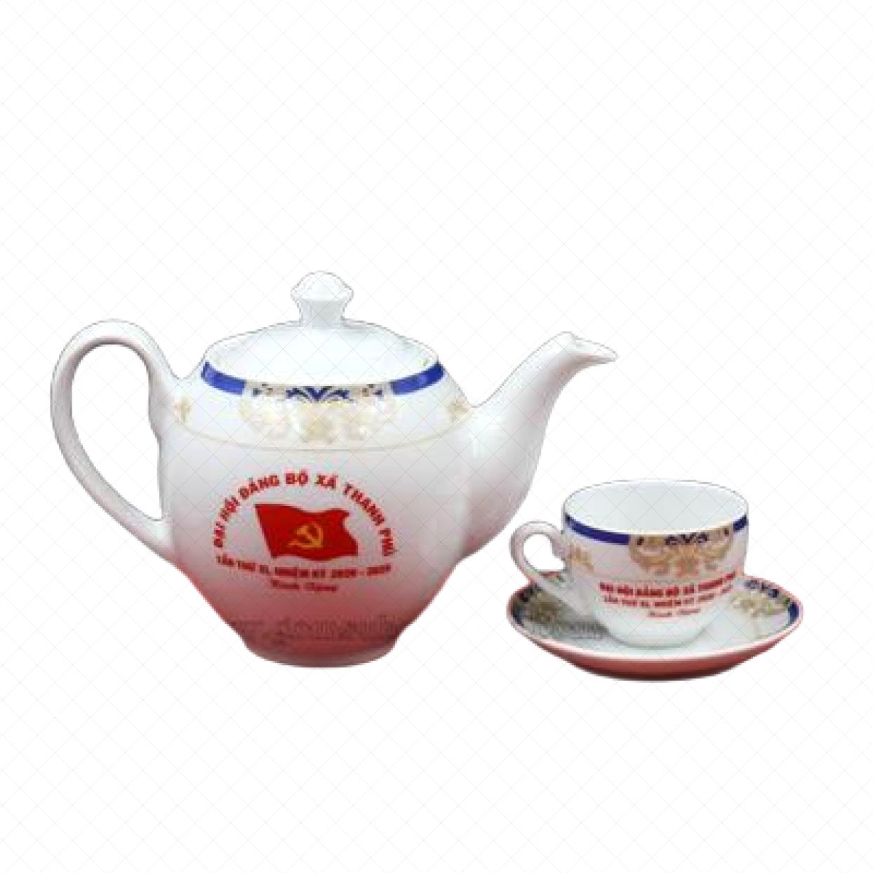 Bộ ấm chén Bát Tràng cao cấp viền hoa quà tặng sang trọng 