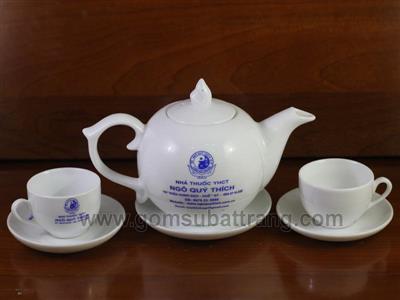 Bộ ấm chén Bát Tràng men trắng dáng bưởi quà tặng cao cấp đẹp 