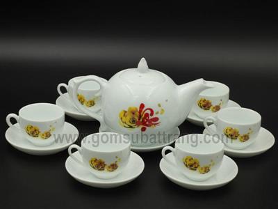 Bộ ấm chén Bát Tràng hoa Mai vàng sang trọng đẳng cấp quà tặng 