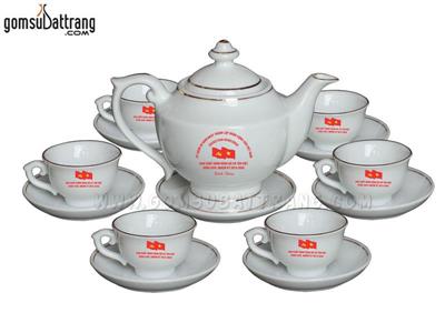 Bộ ấm chén Bát Tràng cao cấp viền vàng kim quà tặng sang trọng 