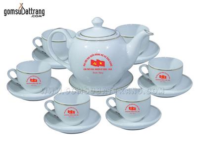 Bộ ấm chén Bát Tràng viền vàng kim quà tặng cao cấp giảm giá 