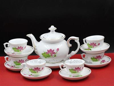 Bộ ấm trà Bát Tràng cao cấp Sen Hồng quà tặng sang trọng 