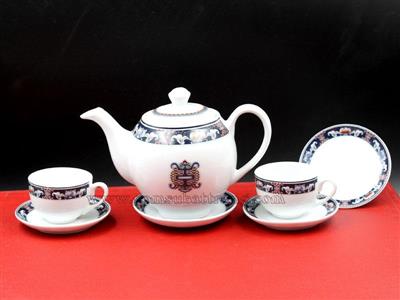Bộ ấm chén viền hoa Bát Tràng cao cấp in logo quà tặng 