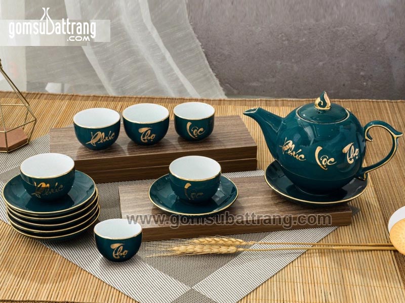 Bộ ấm chén vàng kim thuận buồm xuôi gió sang trọng, quà tặng giá tốt