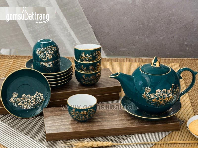 Bộ ấm chén vàng kim thuận buồm xuôi gió sang trọng, quà tặng giá tốt