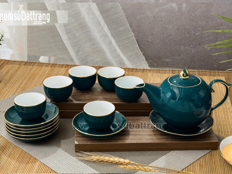 Bộ ấm chén vàng kim thuận buồm xuôi gió sang trọng, quà tặng giá tốt
