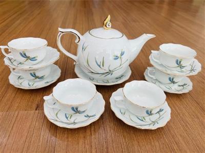 Bộ ấm chén Bát Tràng vàng kim sành cao cấp quà tặng sang trọng 