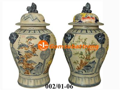 Chéo sứ Bát Tràng men rạn cổ đắp nổi tứ cảnh phong thủy 