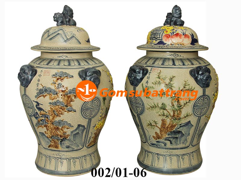 Chéo sứ Bát Tràng men rạn cổ đắp nổi tứ cảnh phong thủy