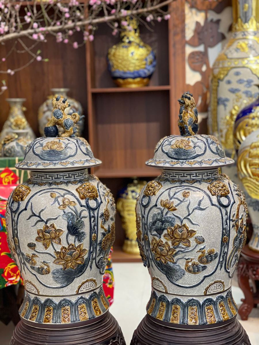 Choé sứ men rạn Bát Tràng cao cấp đắp nổi đẹp giá tốt