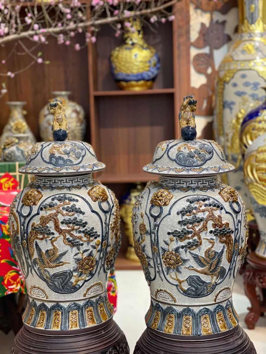 Choé sứ men rạn Bát Tràng cao cấp đắp nổi đẹp giá tốt