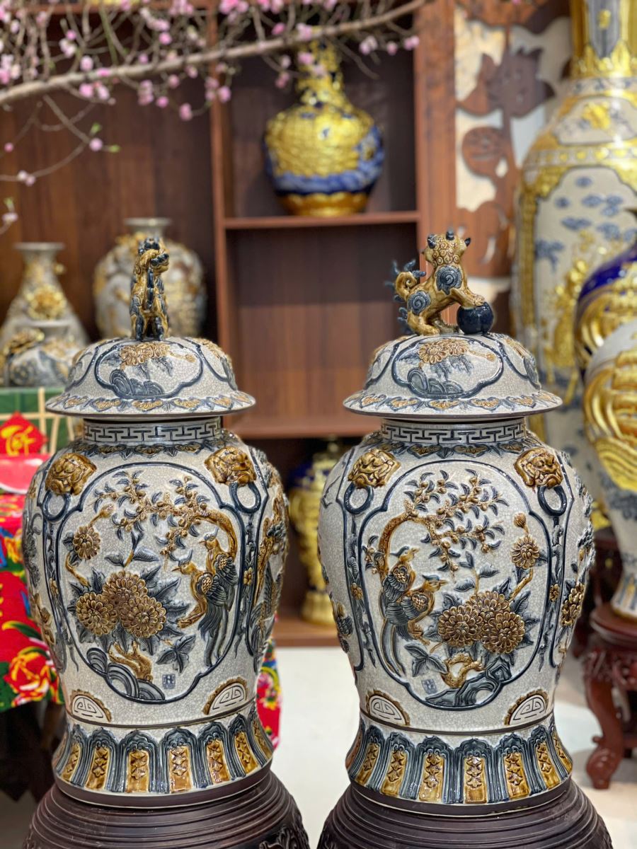 Choé sứ men rạn Bát Tràng cao cấp đắp nổi đẹp giá tốt
