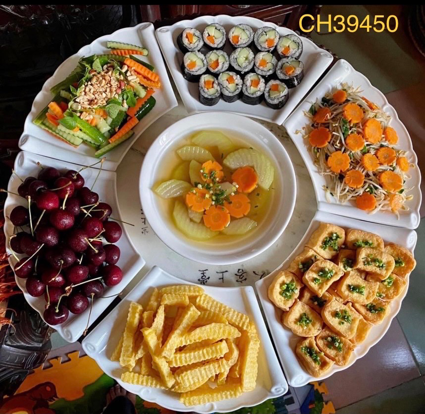 Bộ mặt trời Bát Tràng sứ vẽ sen xanh bộ đồ ăn cao cấp