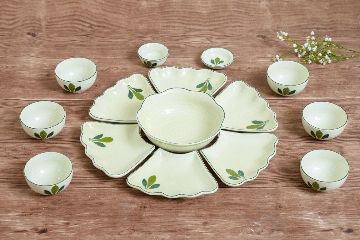 Bộ mặt trời sứ Bát Tràng vẽ hoa đẹp cao cấp bộ bát tô mua ngay