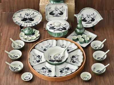 Bộ mặt trời sứ Bát Tràng vẽ sen cao cấp full bộ sang trọng 