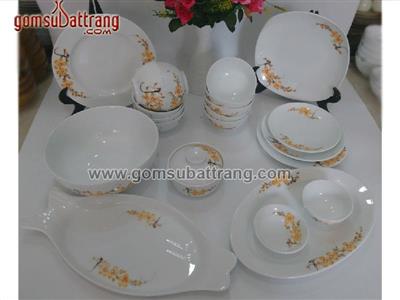 Bộ bát đĩa Bát Tràng 21 món hoa mai vàng - Quà Tết ý nghĩa 