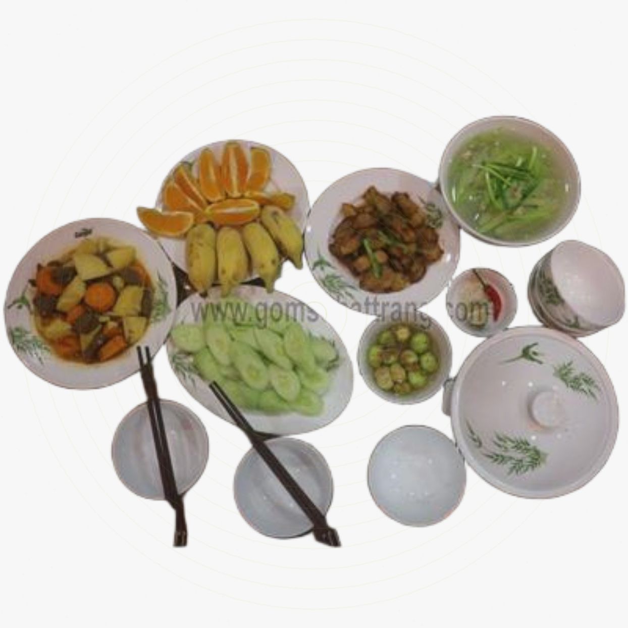 Bộ bát đĩa Bát Tràng vẽ trúc sang trọng cao cấp quà tặng 