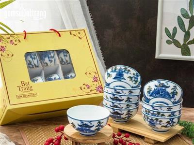 Bộ bát vẽ tay chùa Một Cột sang trọng độc đáo giá tốt 