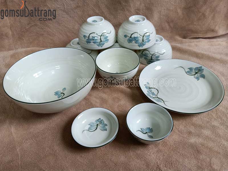 Set 10 món men kem hoa sen xanh sang trọng tiện lợi dùng bữa