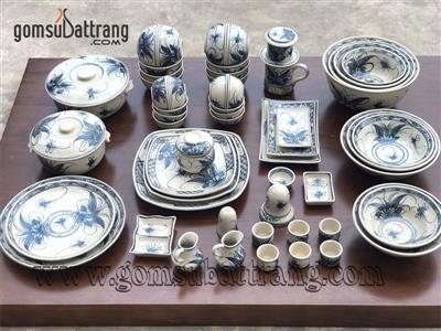 Bộ bát đĩa men rạn cổ Bát Tràng họa tiết chuồn sứ sang trọng 58 món 