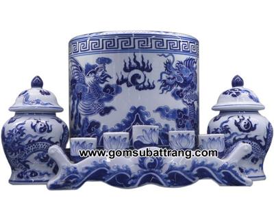 Bộ bát hương Bát Tràng cao cấp vẽ rồng linh thiêng chuẩn phong thủy 
