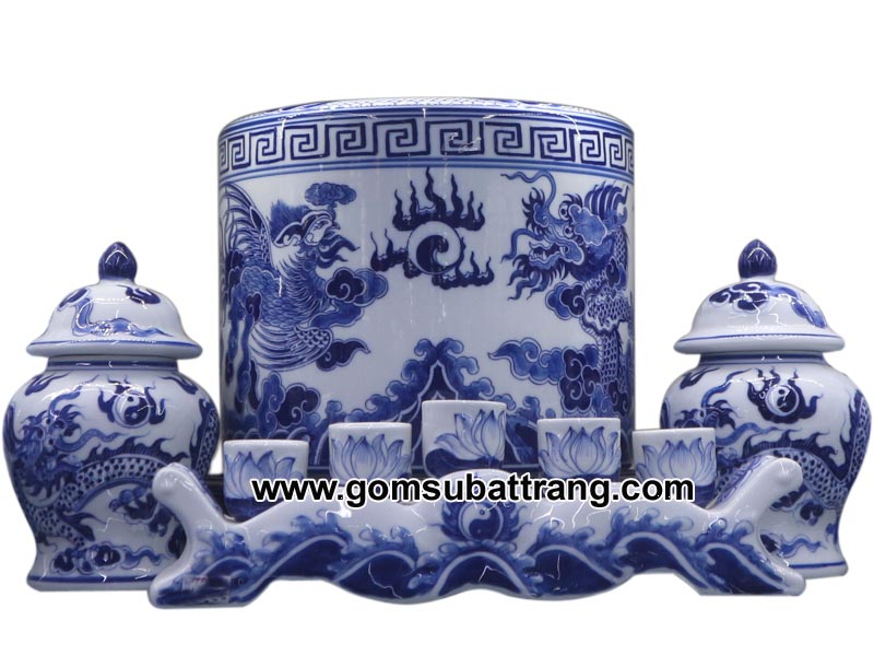 Bộ bát hương Bát Tràng cao cấp vẽ rồng linh thiêng chuẩn phong thủy