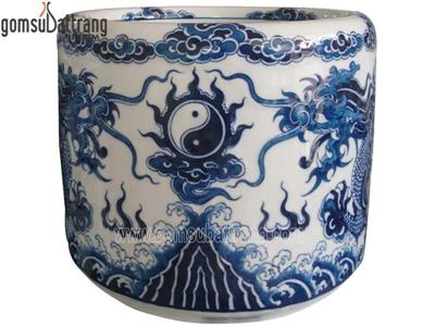 Bát hương rồng chầu mặt nhật Bát Tràng men trắng đẹp chuẩn 