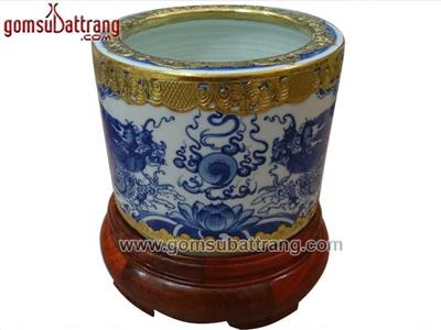 Bát hương men ngọc vẽ rồng tay bọc đồng cao cấp 16cm bàn thờ gia tiên 