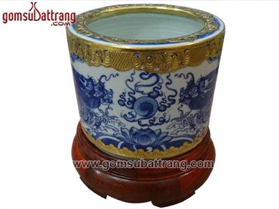 Bát hương men ngọc 20cm vẽ rồng tay bọc đồng cao cấp sang trọng 