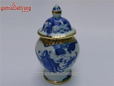 Chóe thờ men ngọc bọc đồng 21cm cao cấp hoa sen vẽ tay 