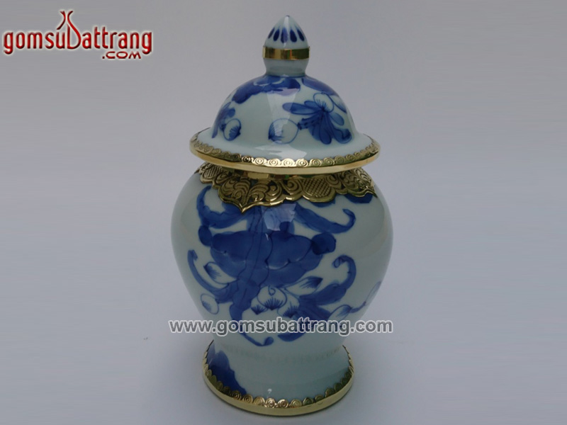 Chóe thờ men ngọc bọc đồng 21cm cao cấp hoa sen vẽ tay
