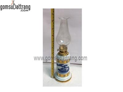Đèn thờ dáng ống men lam cổ vẽ sơn thủy đẹp sang trọng 