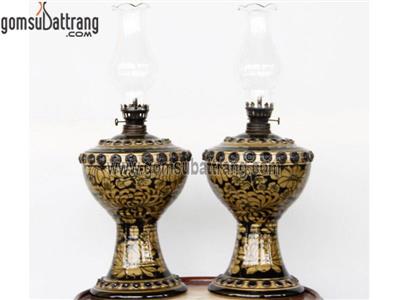 Đèn dầu Bát Tràng hoa cúc cổ điển gốm sứ trang trí quà tặng 