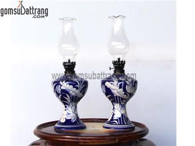 Đèn dầu thờ Bát Tràng gốm sứ vẽ sen đẹp sang trọng giá tốt 