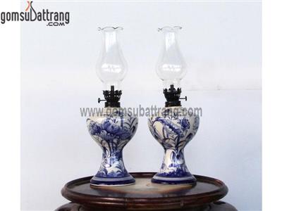 Đèn dầu gốm sứ Bát Tràng vẽ sen tinh xảo men ngọc đẹp 